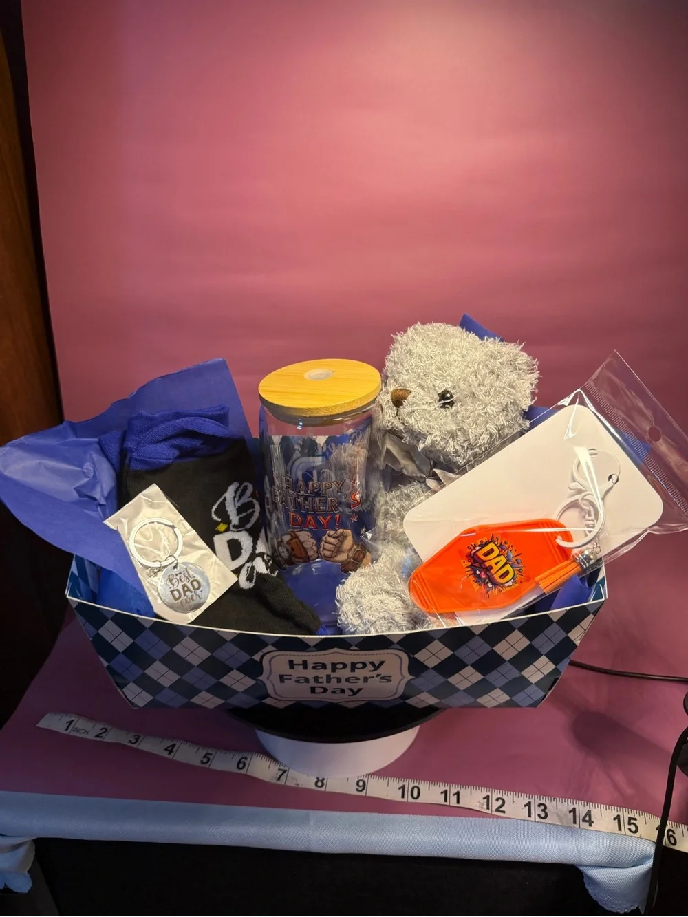Father's Day Gift Basket with Blue Bear and Navy Accessories